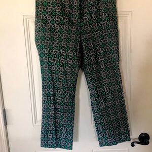 J Crew size 8 crop pants black pink and green with 25 inch inseam